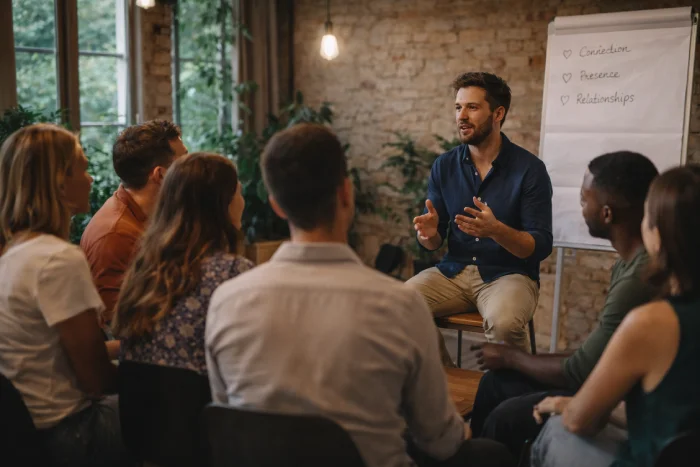 Personas disfrutando de una experiencia sin móviles